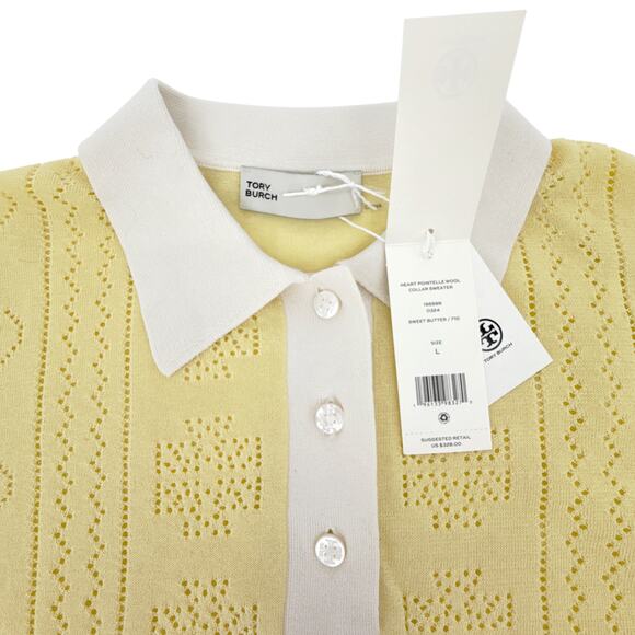 TORY BURCH Heart Pointelle Sweater in Sweet Butter L - Picture 5 of 11